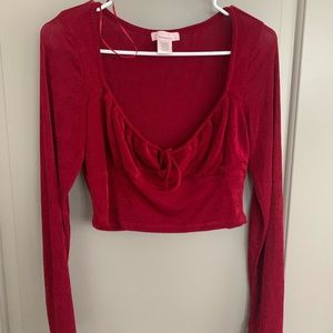 Red Long Sleeve Crop Top